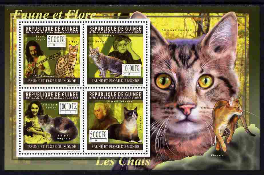 Guinea - Conakry 2011 Domestic Cats perf sheetlet containing 4 values unmounted mint, stamps on , stamps on  stamps on cats