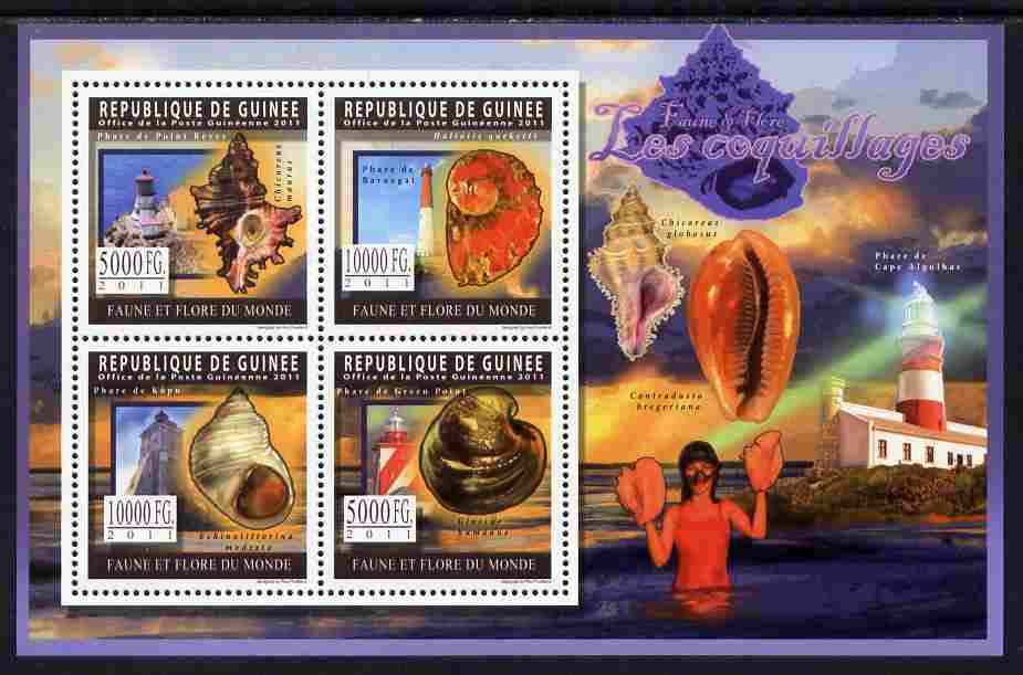 Guinea - Conakry 2011 Shells perf sheetlet containing 4 values unmounted mint, stamps on marine life, stamps on shells