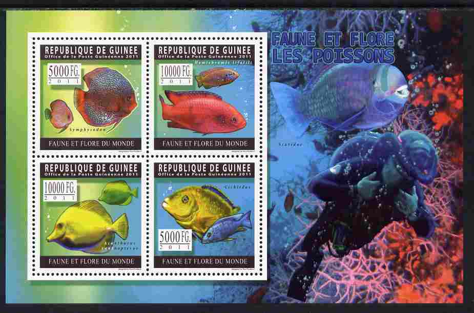 Guinea - Conakry 2011 Fish perf sheetlet containing 4 values unmounted mint, stamps on , stamps on  stamps on marine life, stamps on  stamps on fish