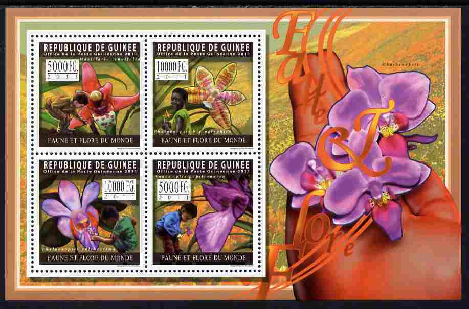 Guinea - Conakry 2011 Orchids perf sheetlet containing 4 values unmounted mint, stamps on , stamps on  stamps on flowers, stamps on  stamps on orchids