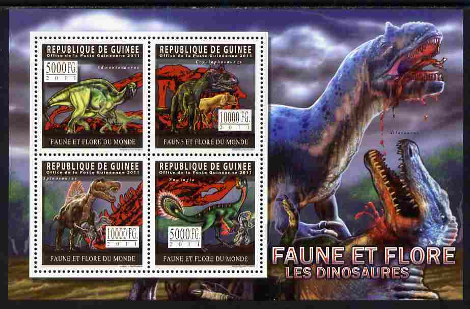 Guinea - Conakry 2011 Dinosaurs perf sheetlet containing 4 values unmounted mint, stamps on dinosaurs