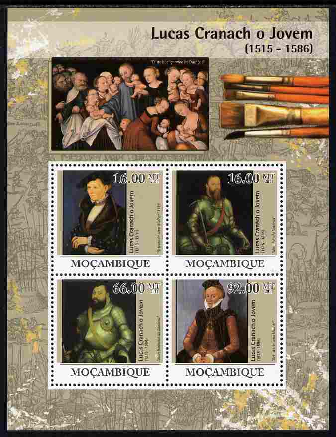 Mozambique 2011 Lucas Cranach the Younger perf sheetlet containing 4 values unmounted mint Michel 4479-82, stamps on , stamps on  stamps on personalities, stamps on  stamps on arts, stamps on  stamps on cranach