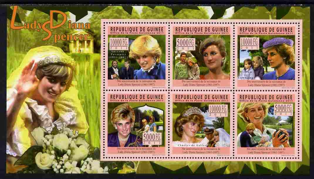 Guinea - Conakry 2011 50th Birth Anniversary of Princess Diana perf sheetlet containing 6 values unmounted mint, stamps on , stamps on  stamps on personalities, stamps on  stamps on royalty, stamps on  stamps on diana, stamps on  stamps on william, stamps on  stamps on 