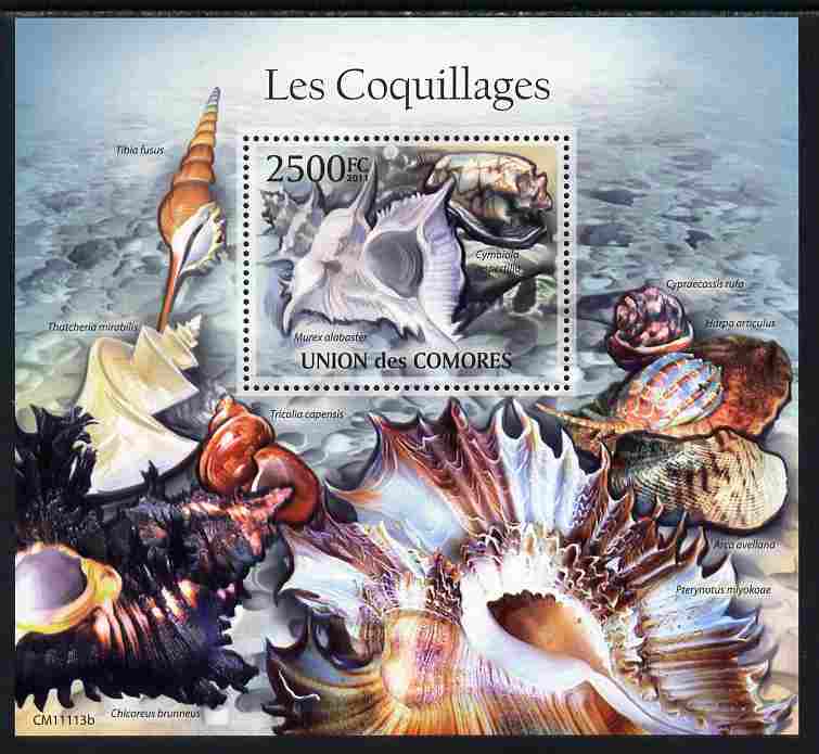 Comoro Islands 2011 Shells perf s/sheet unmounted mint , stamps on marine life, stamps on shells