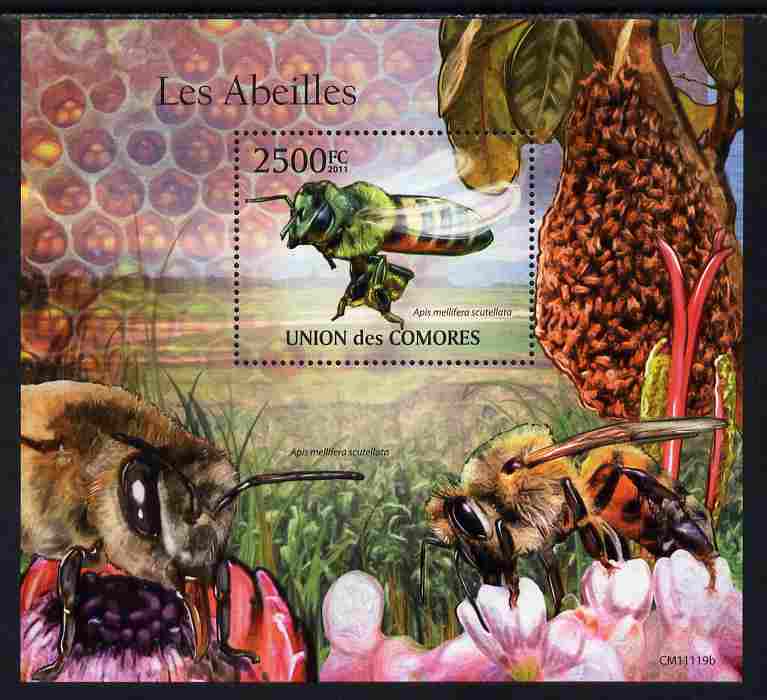 Comoro Islands 2011 Bees perf s/sheet unmounted mint , stamps on , stamps on  stamps on bees, stamps on  stamps on insects, stamps on  stamps on honey, stamps on  stamps on flowers