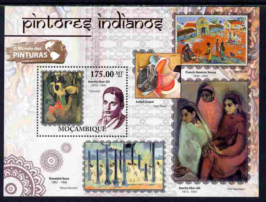 Mozambique 2011 Indian Paintings perf s/sheet unmounted mint, stamps on arts, stamps on 
