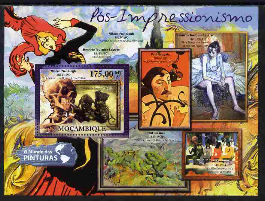 Mozambique 2011 Post Impressionism Art perf s/sheet unmounted mint, stamps on , stamps on  stamps on arts, stamps on  stamps on van gogh, stamps on  stamps on gauguin, stamps on  stamps on cezanne, stamps on  stamps on toulouse-lautrec