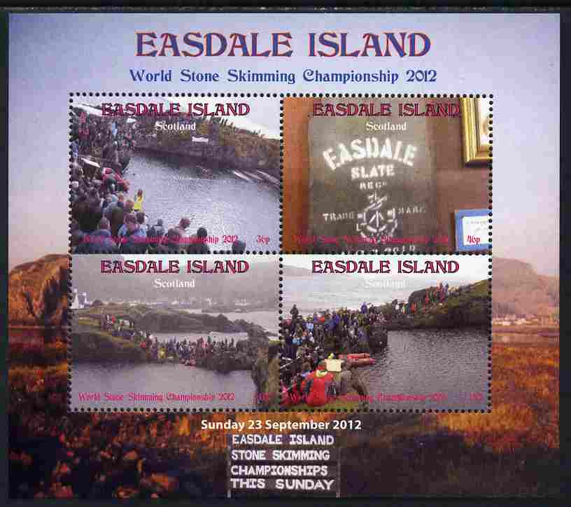 Easdale 2011 World Stone Skimming Championships perf sheetlet containing 4 values unmounted mint, stamps on , stamps on  stamps on sport, stamps on  stamps on minerals