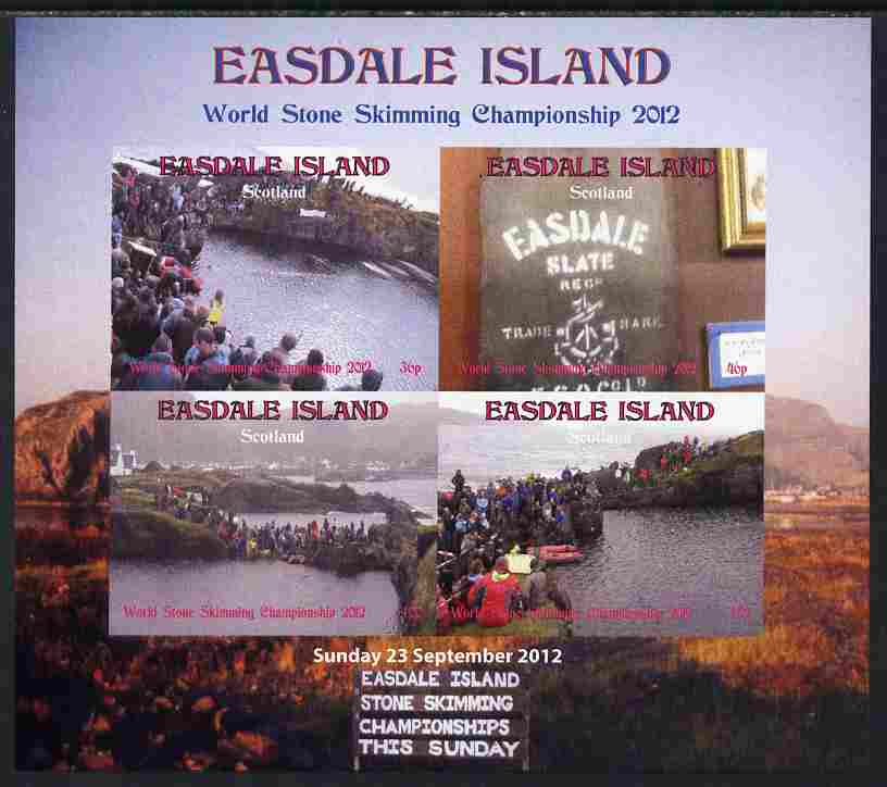 Easdale 2011 World Stone Skimming Championships imperf sheetlet containing 4 values unmounted mint, stamps on , stamps on  stamps on sport, stamps on  stamps on minerals
