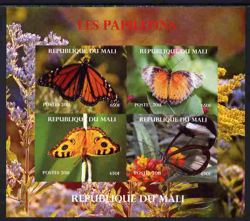 Mali 2011 Butterflies #1 imperf sheetlet containing 4 values unmounted mint. Note this item is privately produced and is offered purely on its thematic appeal, it has no ..., stamps on butterflies