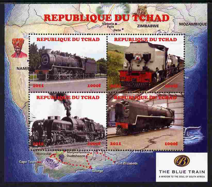 Chad 2011 Steam Locomotives #2 perf sheetlet containing 4 values unmounted mint. Note this item is privately produced and is offered purely on its thematic appeal, stamps on , stamps on  stamps on railways