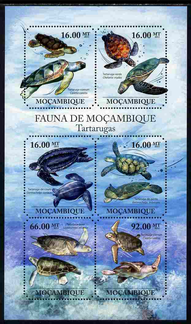 Mozambique 2011 Turtles perf sheetlet containing 6 octagonal shaped values unmounted mint, stamps on shaped, stamps on animals, stamps on turtles, stamps on marine life