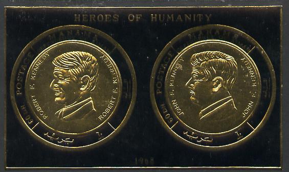 Manama 1970 Heroes of Humanity imperf gold foil m/sheet featuring John & Robert Kennedy unmounted mint, Mi BL 49, stamps on , stamps on  stamps on kennedy   personalities    human-rights