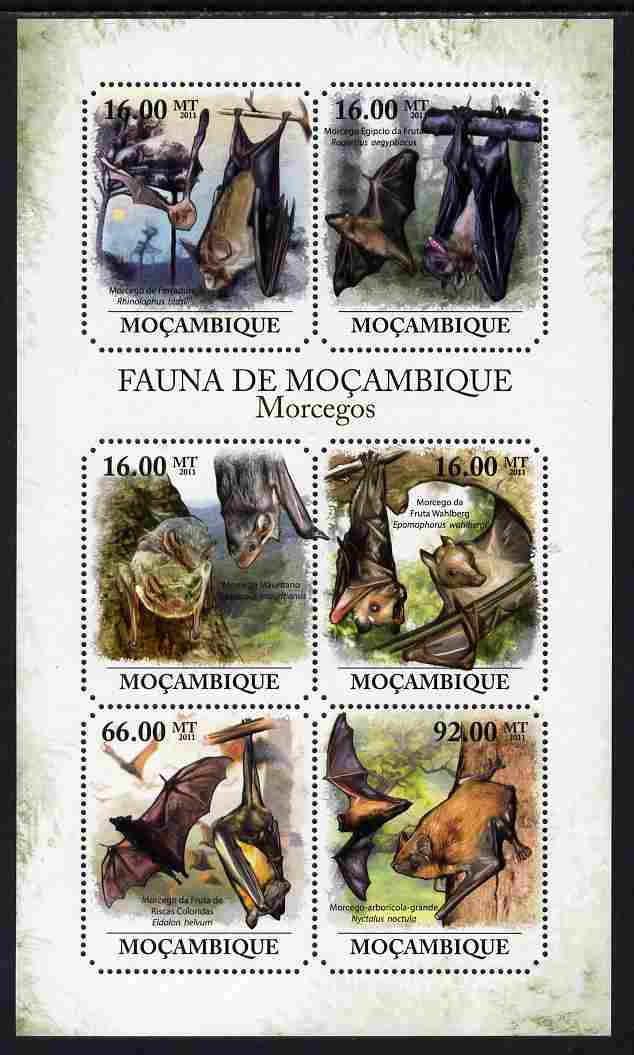 Mozambique 2011 Bats perf sheetlet containing 6 octagonal shaped values unmounted mint, stamps on , stamps on  stamps on shaped, stamps on  stamps on animals, stamps on  stamps on mammals, stamps on  stamps on bats