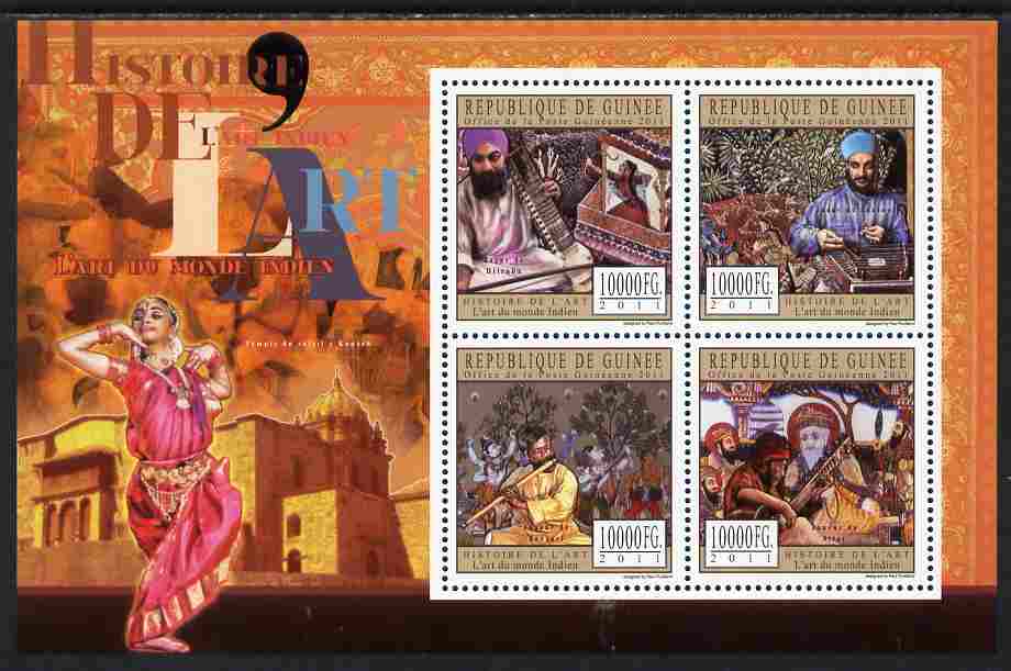 Guinea - Conakry 2011 History of Art - Indian Art perf sheetlet containing 4 values unmounted mint, stamps on arts, stamps on music