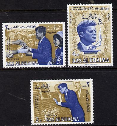 Ras Al Khaima 1965 Kennedy set of 3 unmounted mint (Mi 9-11A) , stamps on , stamps on  stamps on kennedy  personalities