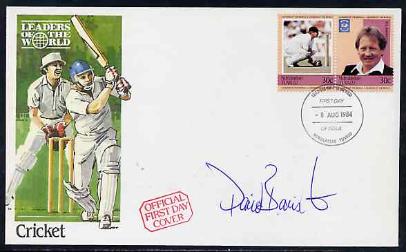 Tuvalu - Nukulaelae 1984 Cricketers 30c (D L Bairstow) se-tenant pair on illustrated cover with first day cancel signed by Bairstow, stamps on sport   cricket