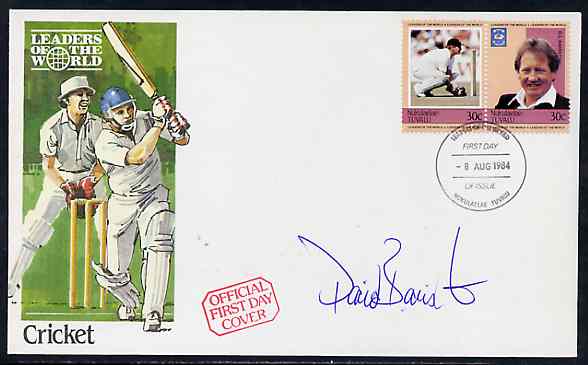 Tuvalu - Nukulaelae 1984 Cricketers 30c (D L Bairstow) se-tenant pair on illustrated cover with first day cancel signed by Bairstow, stamps on , stamps on  stamps on sport   cricket