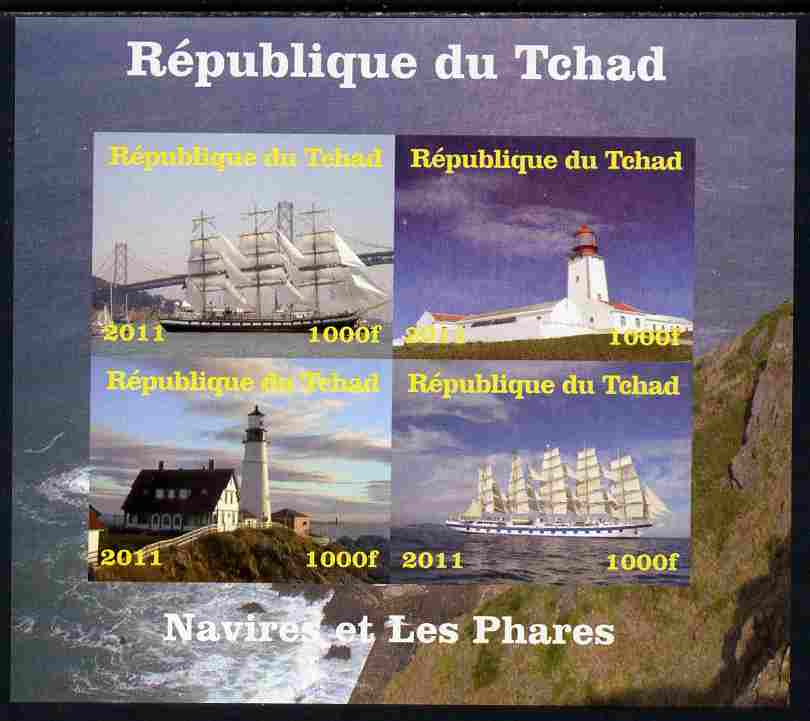 Chad 2011 Ships & Lighthouses imperf sheetlet containing 4 values unmounted mint. Note this item is privately produced and is offered purely on its thematic appeal, stamps on , stamps on  stamps on ships.lighthouses, stamps on  stamps on bridges