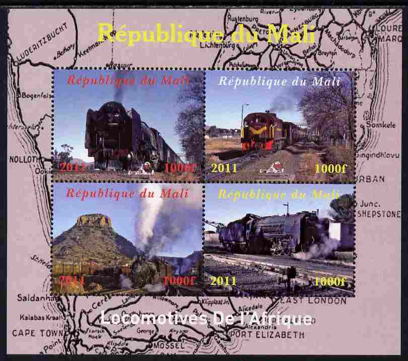 Mali 2011 Trains of Africa perf sheetlet containing 4 values unmounted mint. Note this item is privately produced and is offered purely on its thematic appeal, stamps on railways