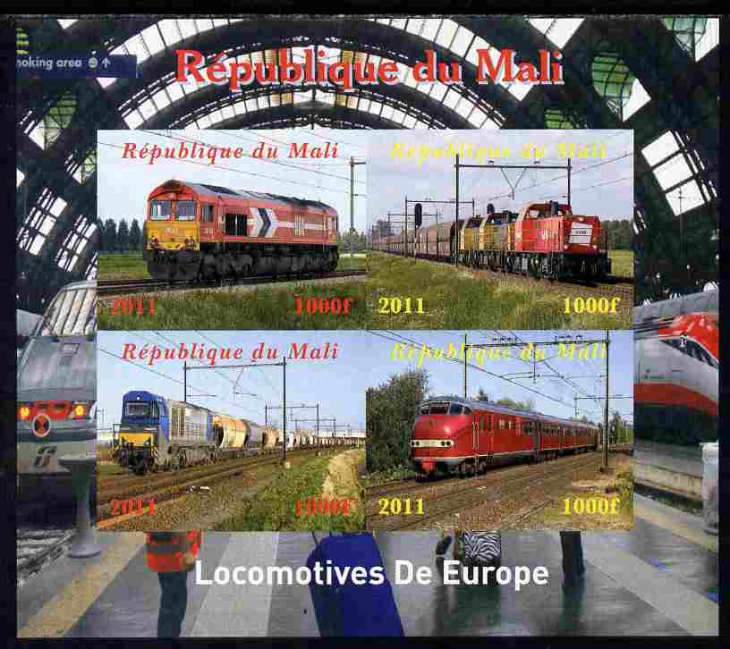 Mali 2011 Trains of Europe imperf sheetlet containing 4 values unmounted mint. Note this item is privately produced and is offered purely on its thematic appeal, it has no postal validity, stamps on , stamps on  stamps on railways