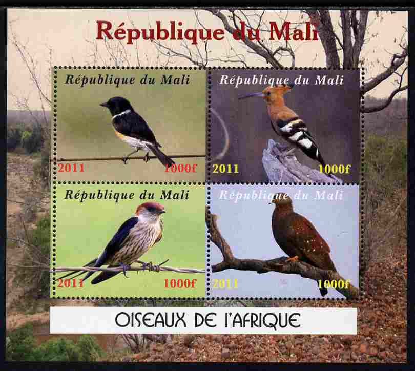 Mali 2011 Birds of Africa perf sheetlet containing 4 values unmounted mint. Note this item is privately produced and is offered purely on its thematic appeal, stamps on , stamps on  stamps on birds, stamps on  stamps on hoopoe