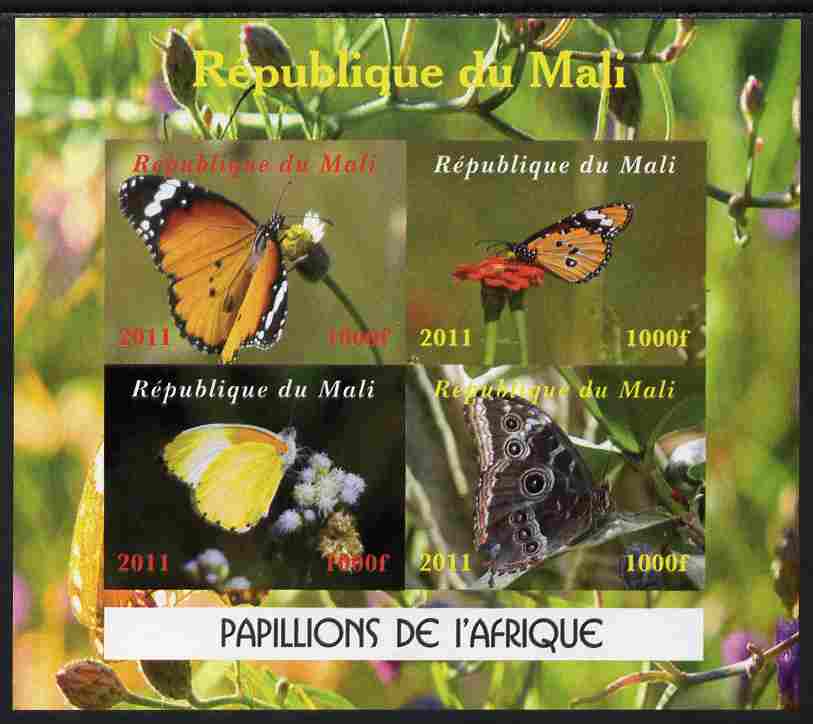 Mali 2011 Butterflies of Africa imperf sheetlet containing 4 values unmounted mint. Note this item is privately produced and is offered purely on its thematic appeal, it has no postal validity, stamps on , stamps on  stamps on butterflies