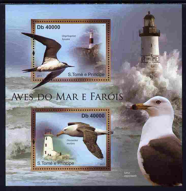 St Thomas & Prince Islands 2011 Sea Birds & Lighthouses perf sheetlet containing 2 values unmounted mint , stamps on , stamps on  stamps on birds, stamps on  stamps on lighthouses