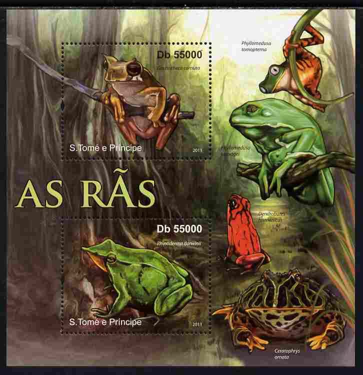 St Thomas & Prince Islands 2011 Frogs perf sheetlet containing 2 values unmounted mint , stamps on reptiles, stamps on frogs