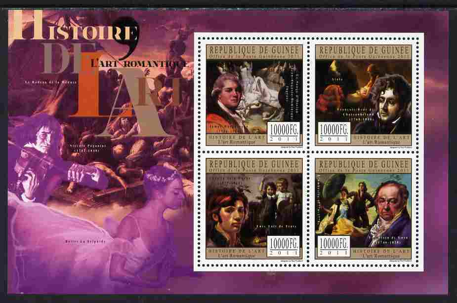 Guinea - Conakry 2011 History of Art - Romantic Art perf sheetlet containing 4 values unmounted mint, stamps on arts, stamps on ingres, stamps on goya