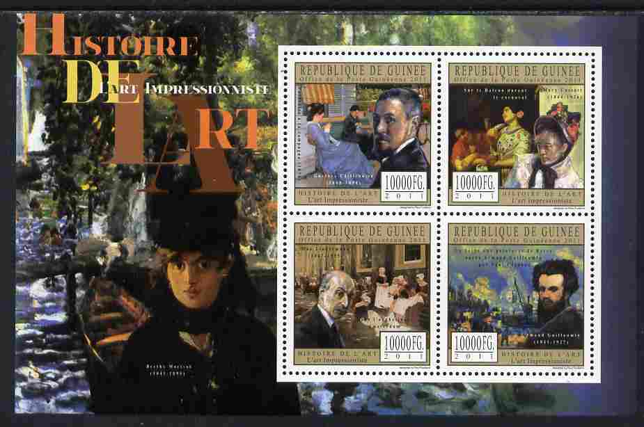 Guinea - Conakry 2011 History of Art - Impressionist Art perf sheetlet containing 4 values unmounted mint, stamps on arts, stamps on morisot, stamps on cassatt, stamps on cezanne