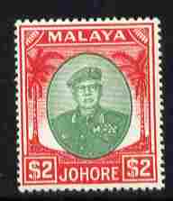 Malaya - Johore 1949-55 Sultan $2 green & scarlet mounted mint SG 146, stamps on , stamps on  stamps on , stamps on  stamps on  kg6 , stamps on  stamps on 