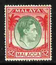 Malaya - Malacca 1949-52 KG6 $2 green & scarlet mounted mint SG 16