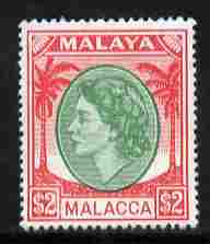 Malaya - Malacca 1954-57 QEII $2 green & scarlet mounted mint SG 37, stamps on , stamps on  qeii, stamps on 