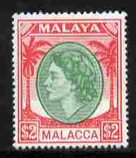 Malaya - Malacca 1954-57 QEII $2 green & scarlet mounted mint SG 37, stamps on , stamps on  stamps on , stamps on  stamps on  qeii, stamps on  stamps on 