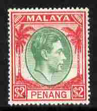 Malaya - Penang 1949-52 KG6 $2 green & scarlet mounted mint SG 21, stamps on , stamps on  kg6 , stamps on 
