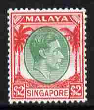 Singapore 1948-52 KG6 $2 green & scarlet P14 mounted mint SG 14, stamps on , stamps on  kg6 , stamps on 