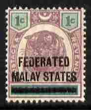 Malaya - Federated Malay States 1900 Opt on Negri Tiger 1c mounted mint SG 1, stamps on , stamps on  stamps on tigers