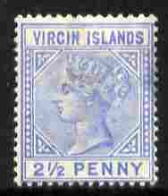 British Virgin Islands 1883-84 QV 2.5d ultramarine showing the detached triangle variety mounted mint but small thin at side SG 31b, stamps on , stamps on  stamps on , stamps on  stamps on  qv , stamps on  stamps on 