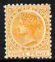 New Zealand 1882 QV 3d yellow P11 mounted mint SG 240, stamps on , stamps on  qv , stamps on 