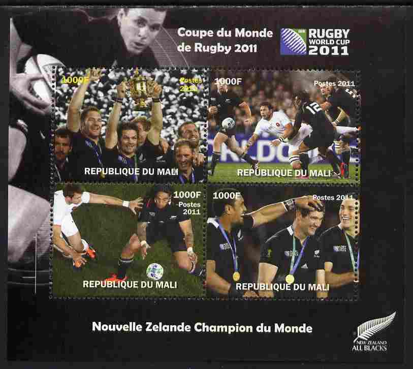 Mali 2011 Rugby World Cup #1 perf sheetlet containing 4 values unmounted mint. Note this item is privately produced and is offered purely on its thematic appeal, stamps on , stamps on  stamps on sport, stamps on  stamps on rugby