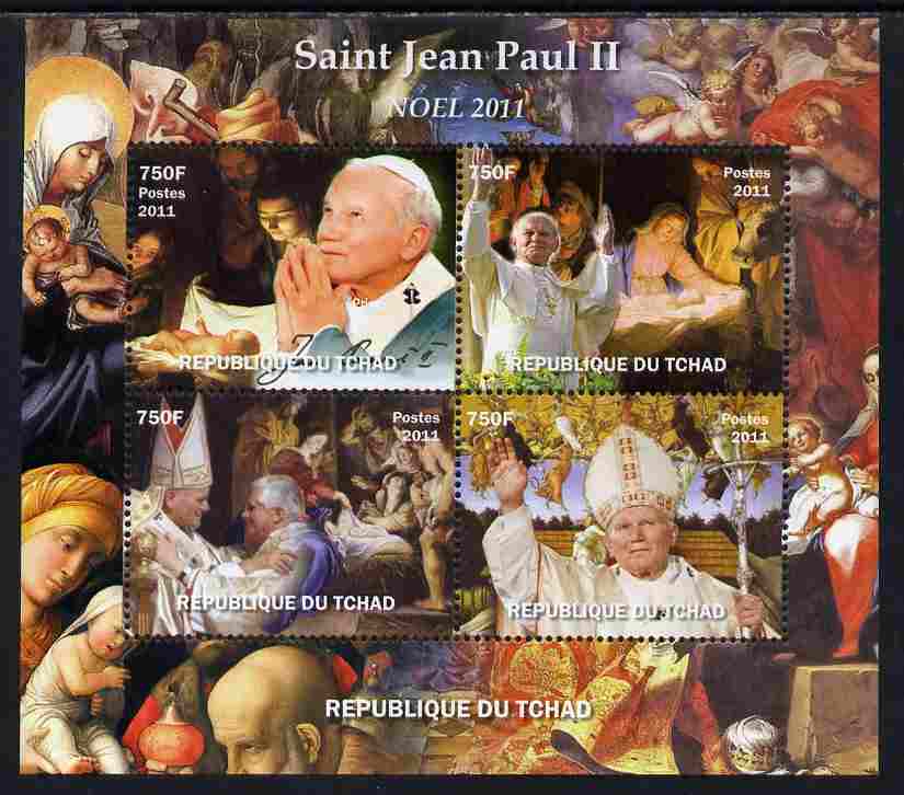 Chad 2011 St John-Paul II #1 perf sheetlet containing 4 values unmounted mint. Note this item is privately produced and is offered purely on its thematic appeal, stamps on , stamps on  stamps on personalities, stamps on  stamps on popes, stamps on  stamps on pope