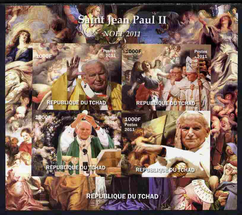Chad 2011 St John-Paul II #2 imperf sheetlet containing 4 values unmounted mint. Note this item is privately produced and is offered purely on its thematic appeal, stamps on personalities, stamps on popes, stamps on pope