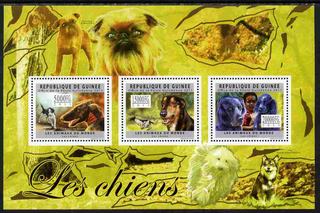 Guinea - Conakry 2011 Dogs perf sheetlet containing 3 values unmounted mint, stamps on , stamps on  stamps on dogs