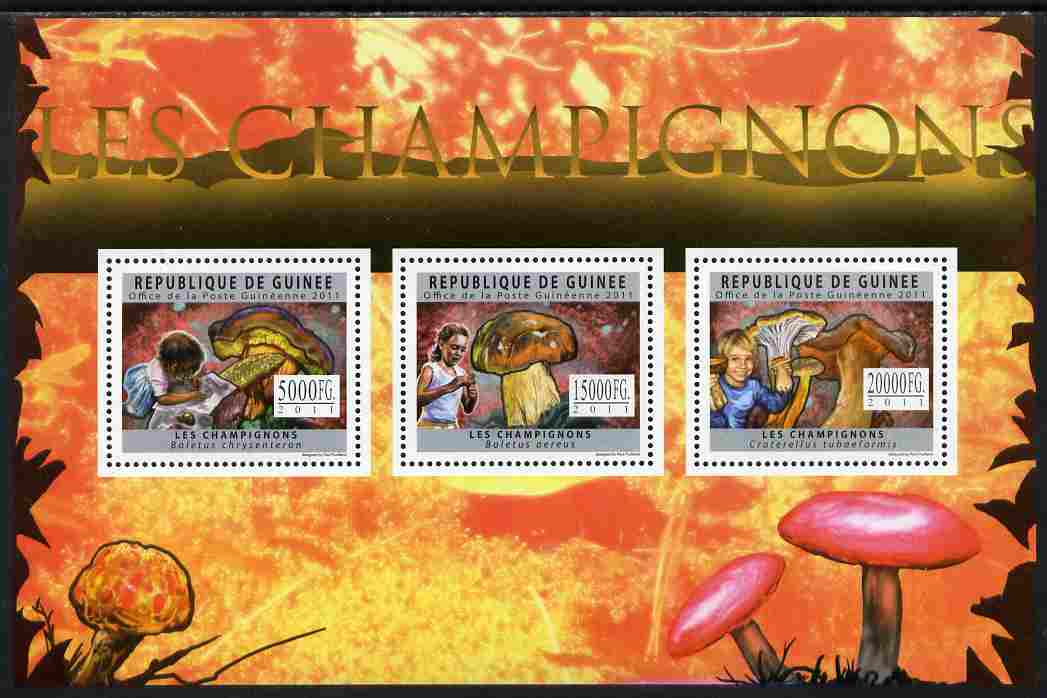 Guinea - Conakry 2011 Fungi perf sheetlet containing 3 values unmounted mint, stamps on fungi, stamps on mushrooms