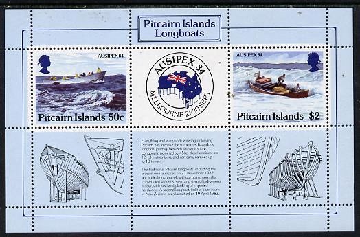 Pitcairn Islands 1984 Ausipex '84 Stamp Exhibition (Longboats) m/sheet, SG MS 263 unmounted mint, stamps on , stamps on  stamps on ships, stamps on  stamps on stamp exhibitions