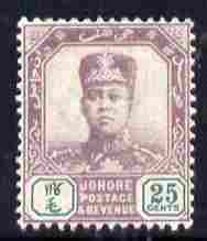 Malaya - Johore 1904-10 Sultan 25c mounted mint SG 68, stamps on , stamps on  ke7 , stamps on 