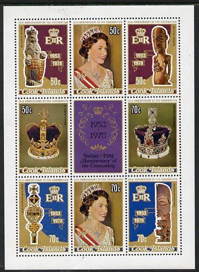 Cook Islands 1978 Coronation 25th Anniversary m/sheet, unmounted mint SG MS 601, stamps on , stamps on  stamps on royalty   jewellry      coronation