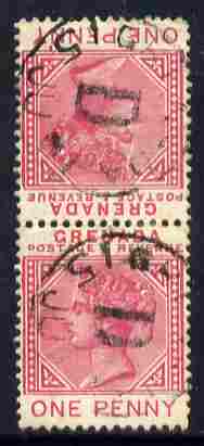 Grenada 1887 QV 1d t90te-b90che pair one stamp with Broken P variety (position R2/6) cds used, SG 40avar, stamps on , stamps on  stamps on , stamps on  stamps on  qv , stamps on  stamps on 