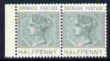 Grenada 1887 QV 1/2d dull green  horiz marginal pair one stamp with Sliced H variety (Position R9/1 ?) unmounted mint SG 30var, stamps on , stamps on  qv , stamps on 